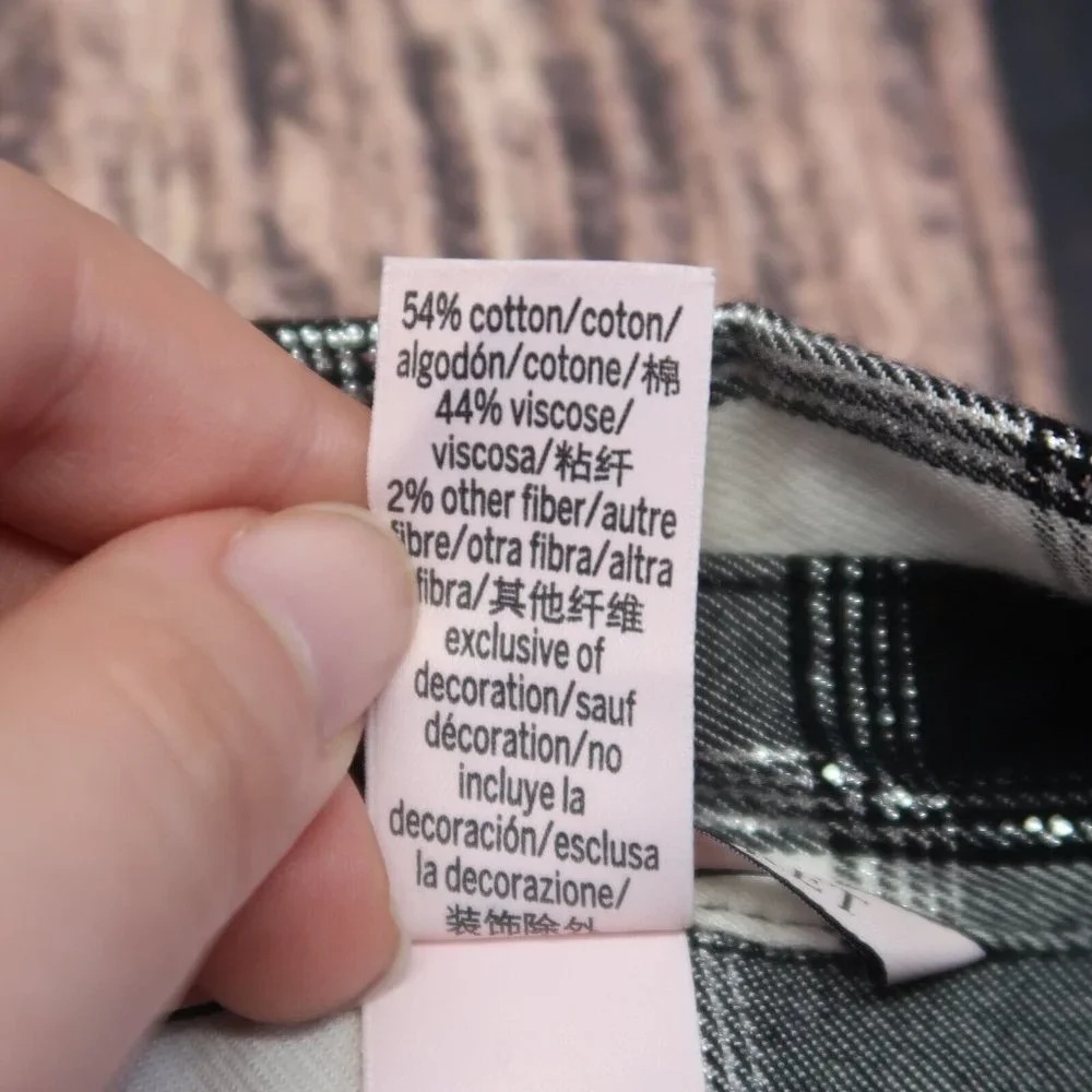 Victoria's Secret Black White Silver Long Sleeve Plaid Flannel Shirt Size XS - Picture 10 of 10